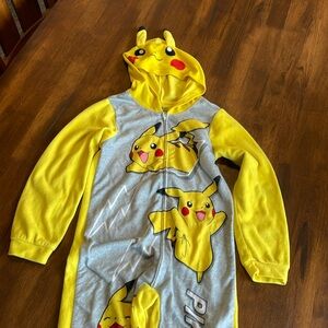 Pikachu Pokémon fuzzy onesie loungewear pajamas cute cozy big kid size 10